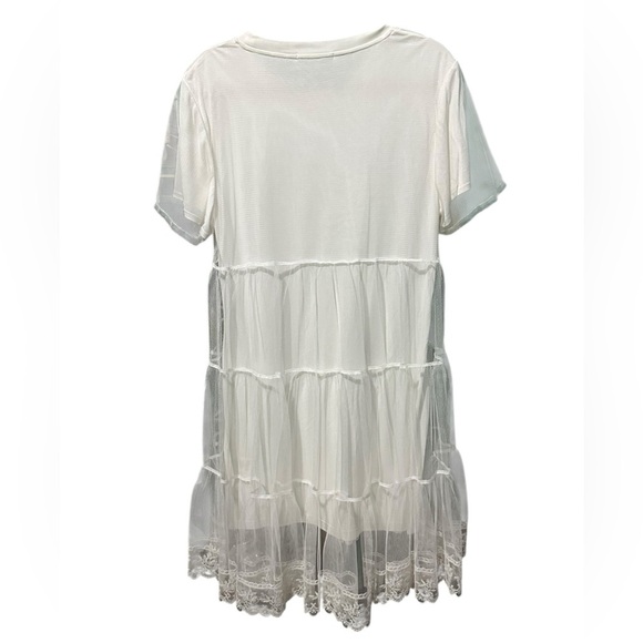 Alice & Olivia Off White Babydoll Dreema Tulle Tee Lace Tiered Mini Dress size L - Picture 4 of 15